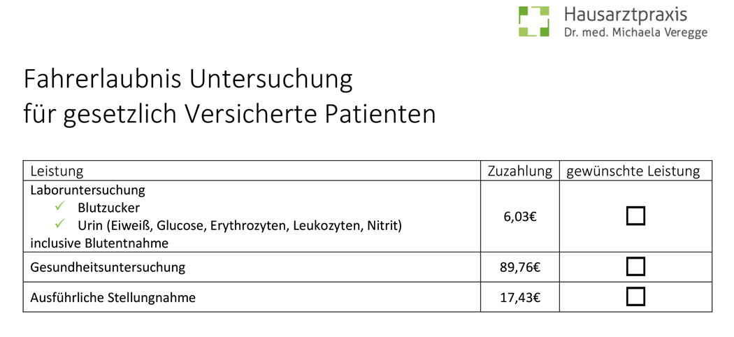 Preisliste: Fahrerlaubnisprüfung