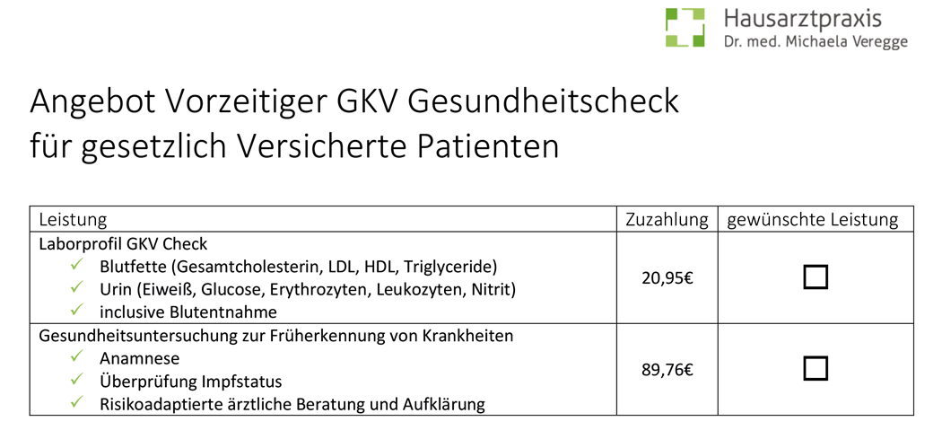Preisliste: Checkup